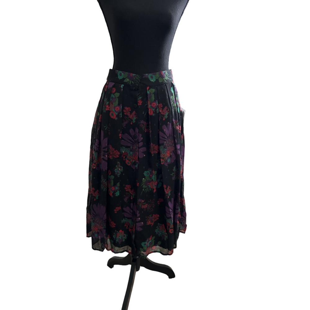 Modcloth Black Floral Midi Skirt Size 8, NWT